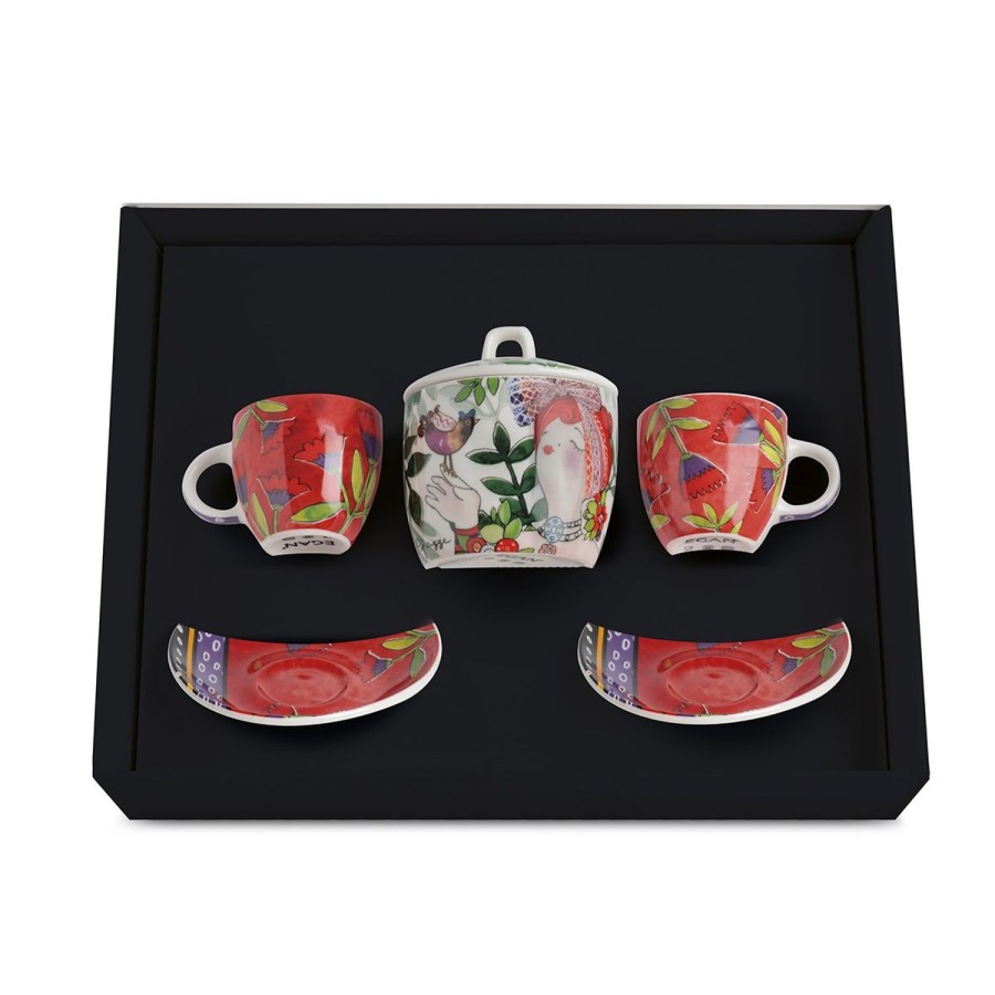 Breakfast Egan | 2 Pc Coffee Cup With Sugar Bowl Set Le Pupazze Red