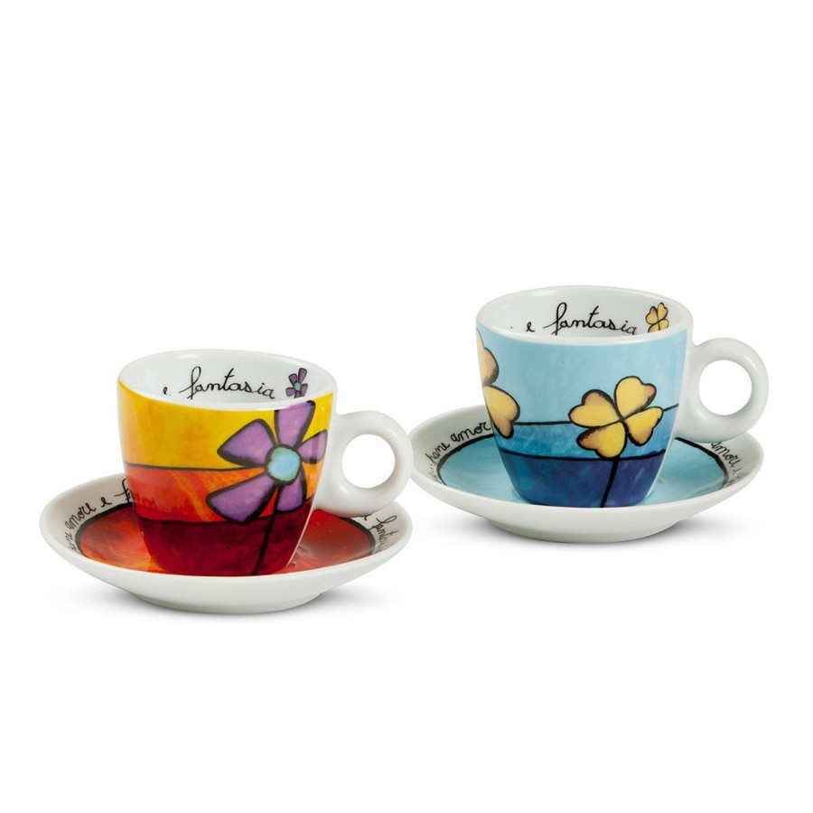 Breakfast Egan | Set 2 Blue And Red Coffee Cups-Saucers