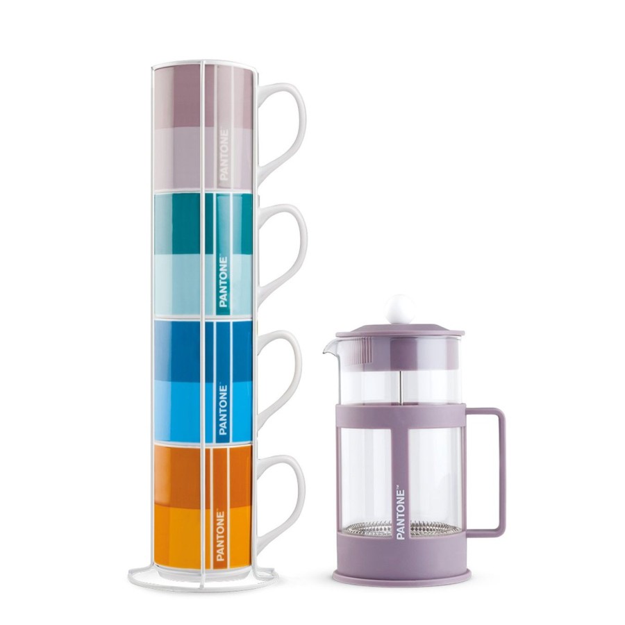 Breakfast Egan | 4 Pc. Stackable Mug With Metal Rack Plus Purple French Press 1000 Ml