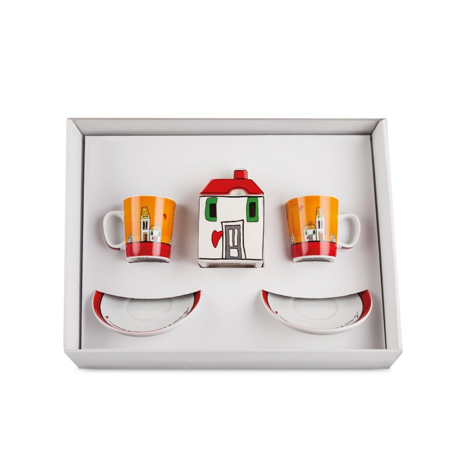 Breakfast Egan | Set 2 Coffeee Cups Sugar Bowl Le Casette Red