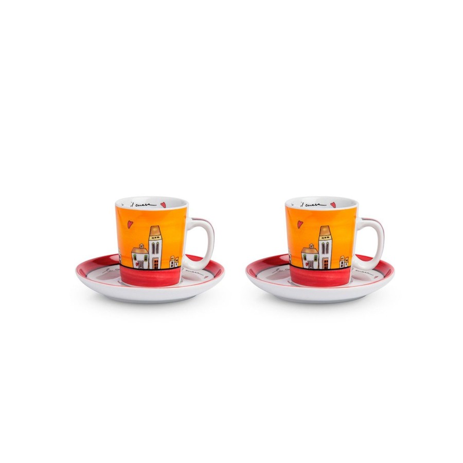 Breakfast Egan | Set 2 Coffeee Cups Sugar Bowl Le Casette Red