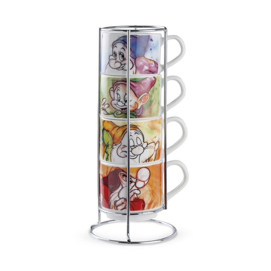 Breakfast Egan | Set 4 Stackable Espresso Cups 7 Dwarfs + Metalrack Ml 80