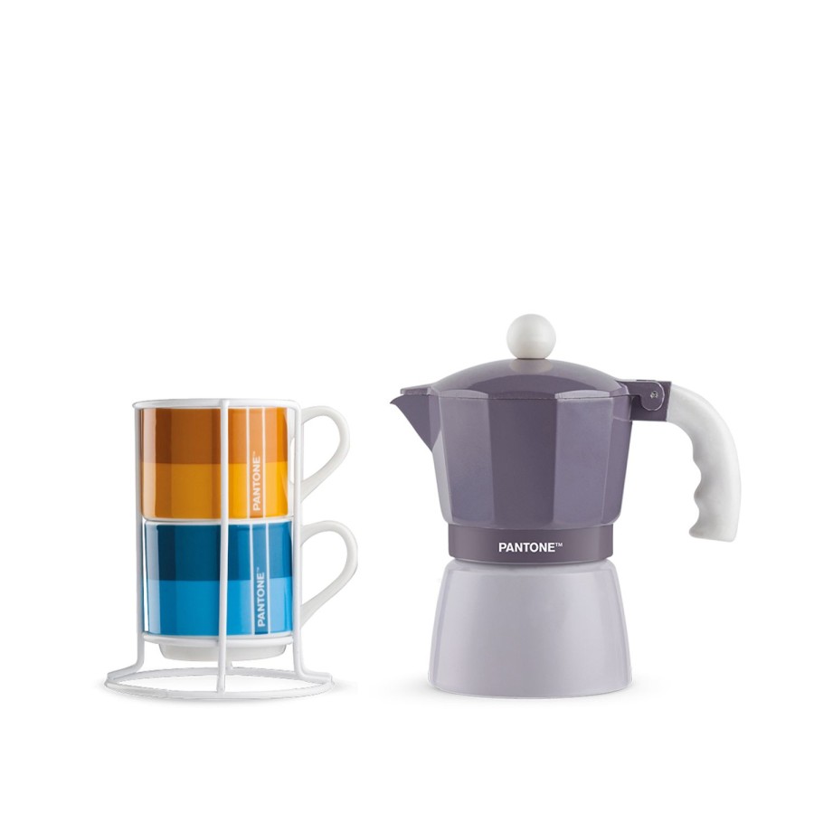 Breakfast Egan | 2 Pc. Stackable Cofee Cup With Metal Rack Plus Purple Coffee Maker 3 Cups.