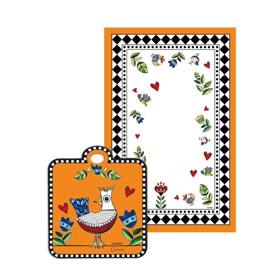 Gift Ideas Egan | Set Dischcloth And Trivet Cocorico Orange