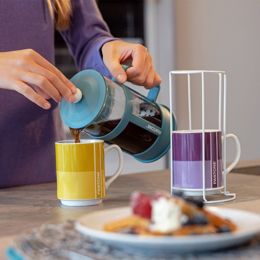 Breakfast Egan | 2 Pc. Stackable Mug With Metal Rack Plus Blue French Press 600 Ml