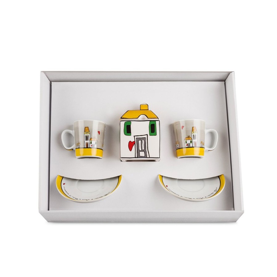 Breakfast Egan | Set 2 Coffeee Cups Sugar Bowl Le Casette Yellow