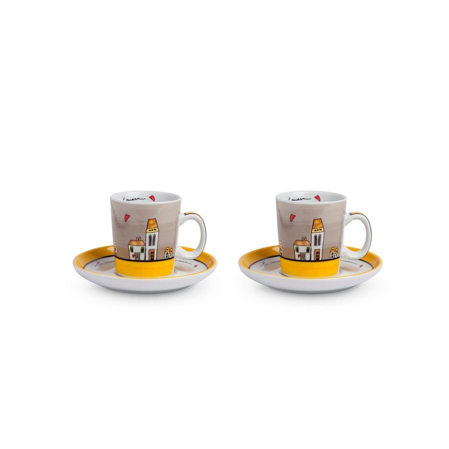 Breakfast Egan | Set 2 Coffeee Cups Sugar Bowl Le Casette Yellow