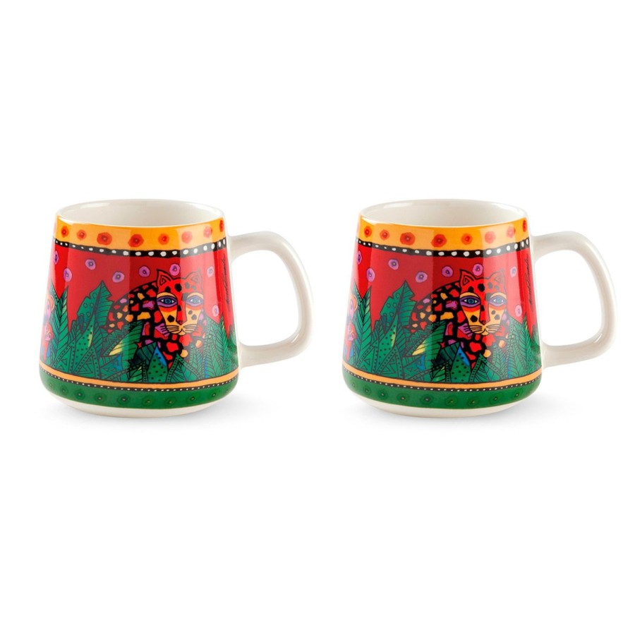 Breakfast Egan | Set 2 Mugs Laurel Burch Jungle Red