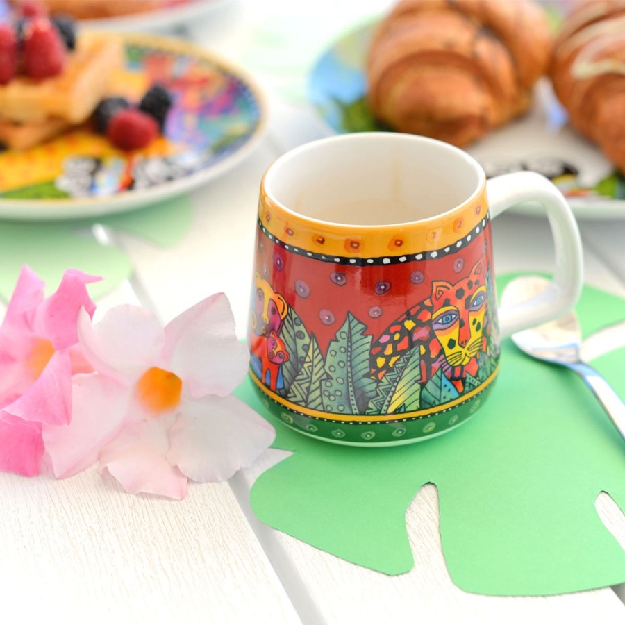 Breakfast Egan | Set 2 Mugs Laurel Burch Jungle Red