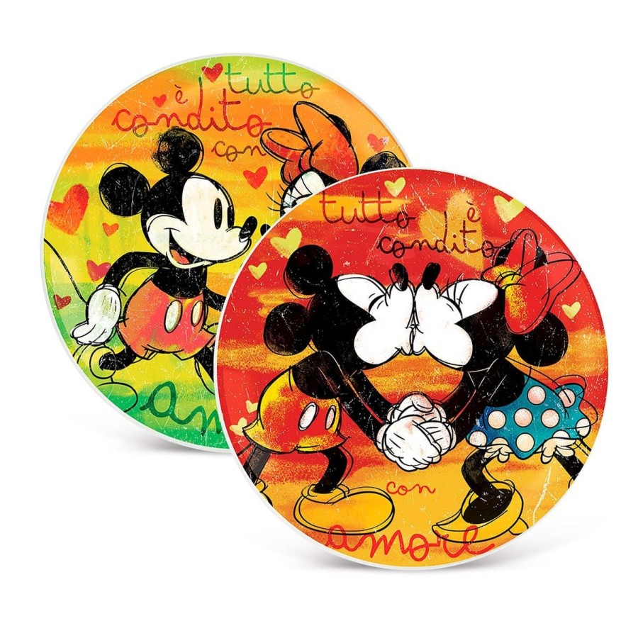 Table Egan | Set 2 Pizza Plates Green And Red Mickey Mouse O 30