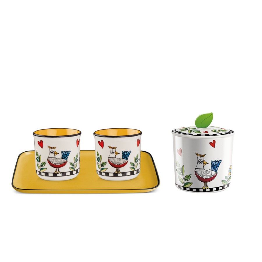 Gift Ideas Egan | Set Tray And 2 Espresso Shots And Sugar Bowl Cocorico Yellow