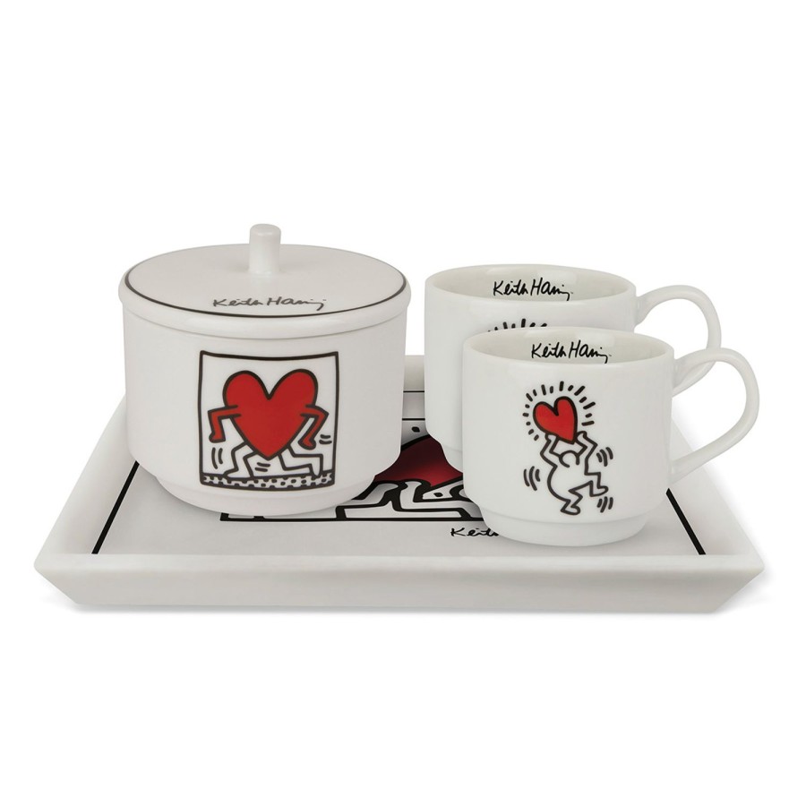 Breakfast Egan | Set 2 Coffee Cups Stackable + Square Tray K.Haring