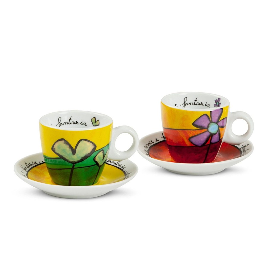 Breakfast Egan | Set 2 Green And Red Coffee Cups-Saucers