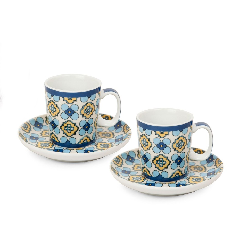 Breakfast Egan | Set 2 Coffee Cups With Saucer Blue Majorica