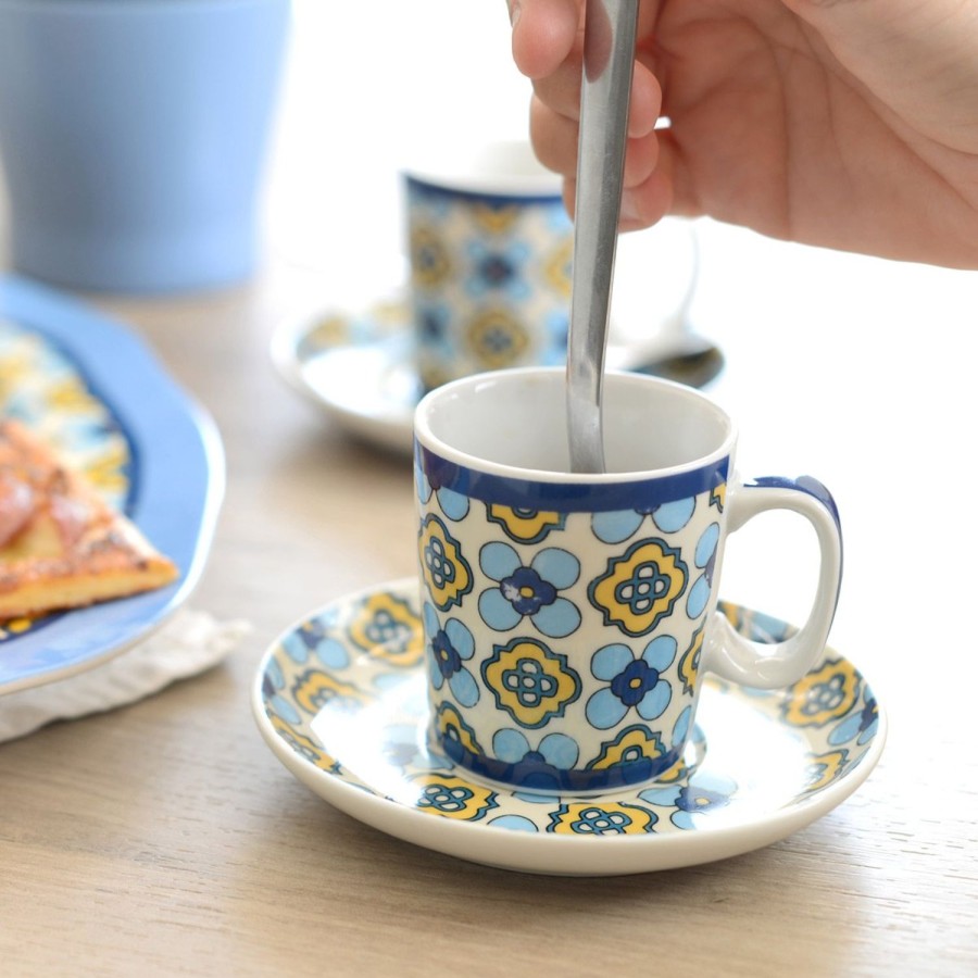 Breakfast Egan | Set 2 Coffee Cups With Saucer Blue Majorica