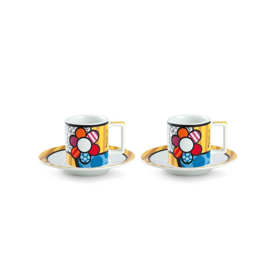 Breakfast Egan | Set 2 Espresso Cups With Saucers Britto Flower Ml.90