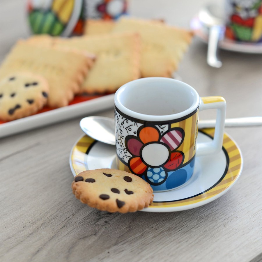 Breakfast Egan | Set 2 Espresso Cups With Saucers Britto Flower Ml.90