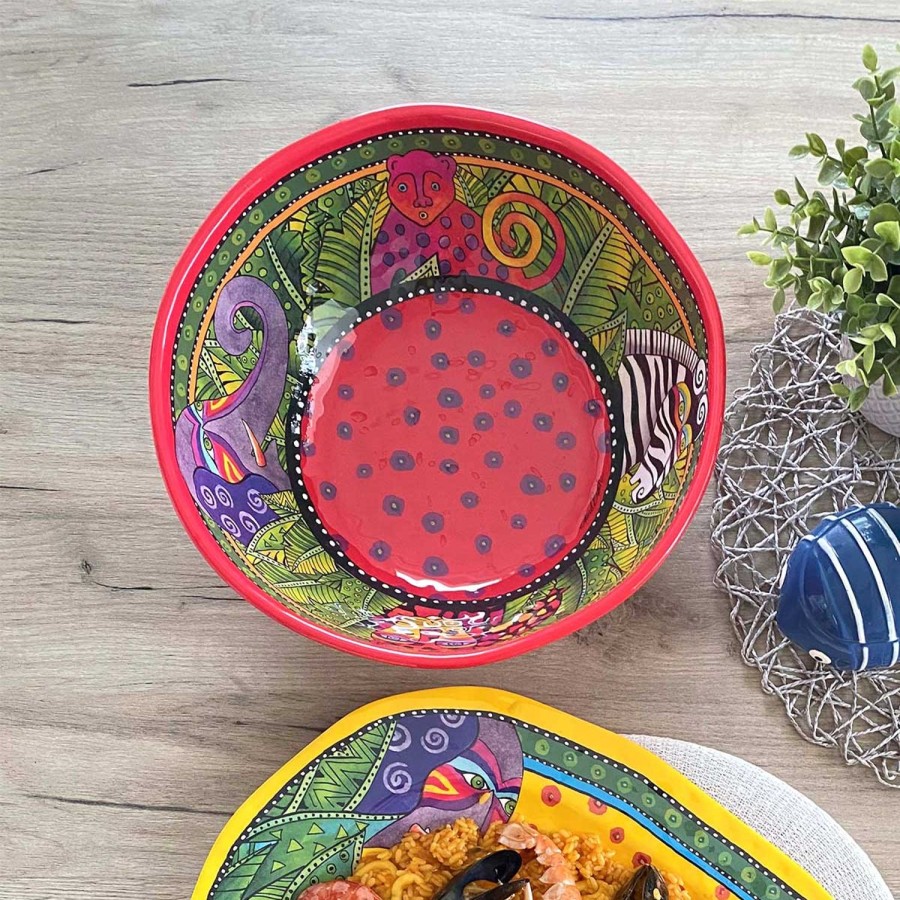 Table Egan | Salad Bowl Laurel Burch Jungle Red O31