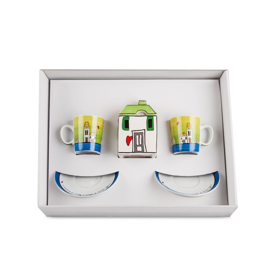 Breakfast Egan | Set 2 Coffeee Cups Sugar Bowl Le Casette Green