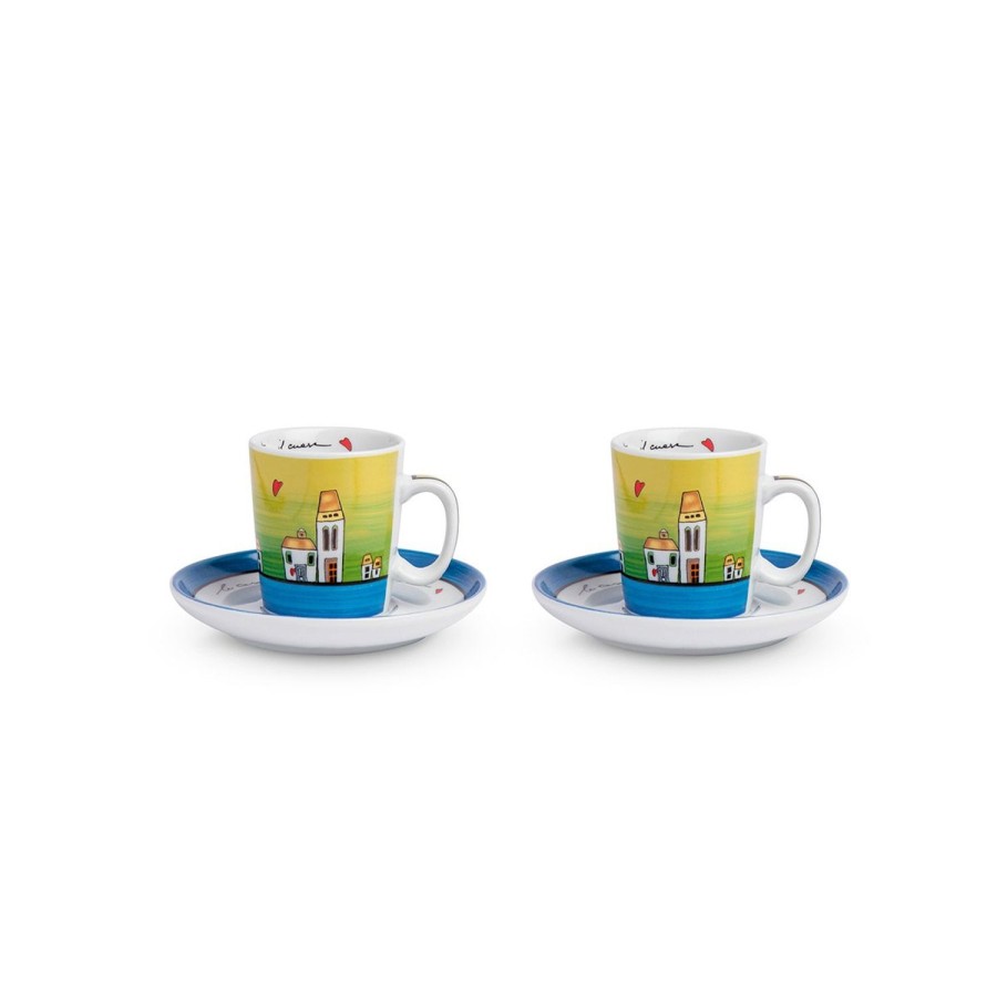 Breakfast Egan | Set 2 Coffeee Cups Sugar Bowl Le Casette Green