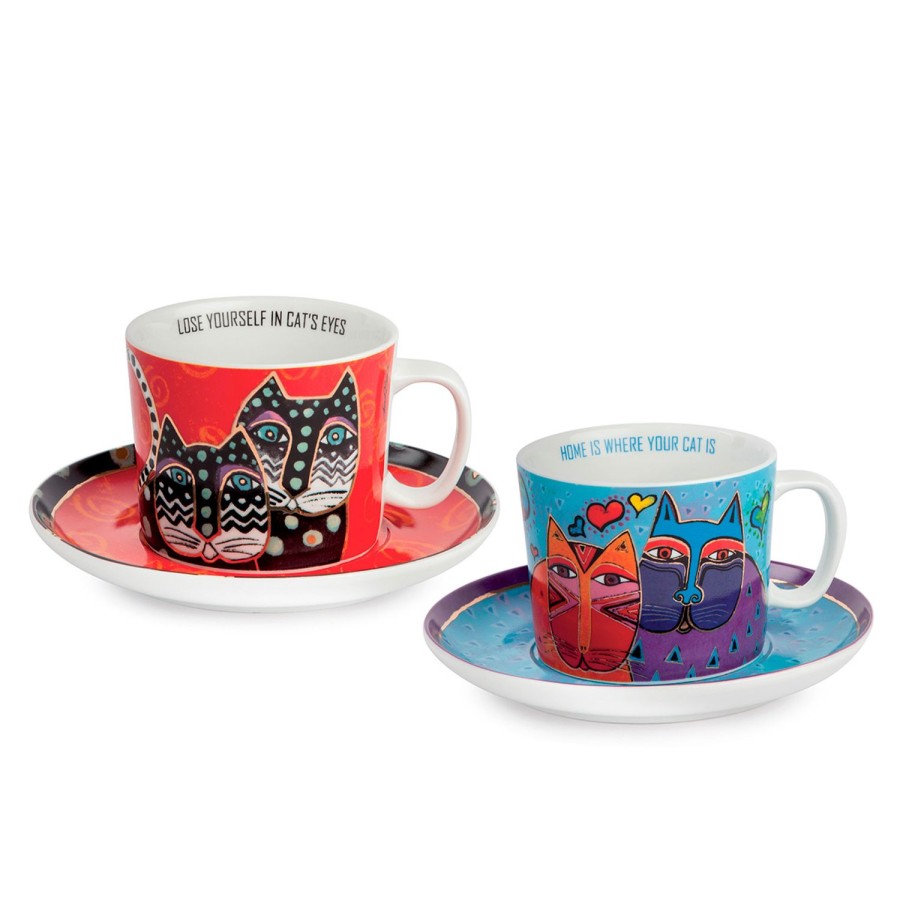 Breakfast Egan | Set 2 Cappuccino Cups Light Blue/Red