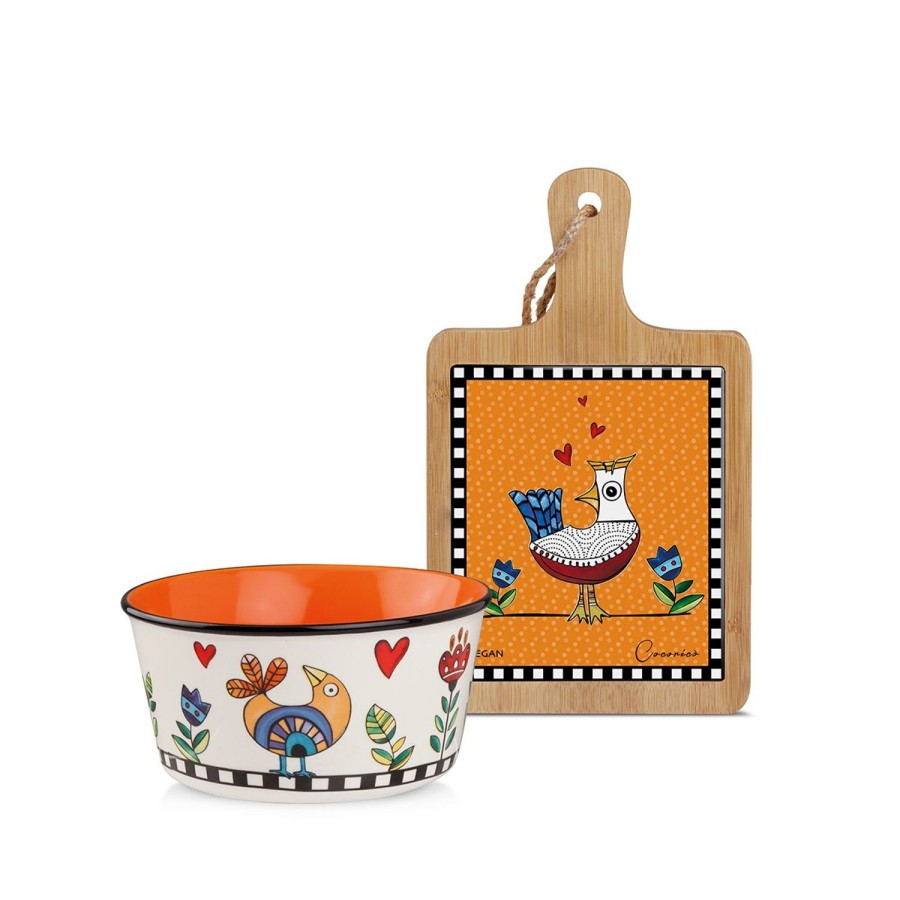 Gift Ideas Egan | Set Chopping Board And Bowl Cocorico Orange