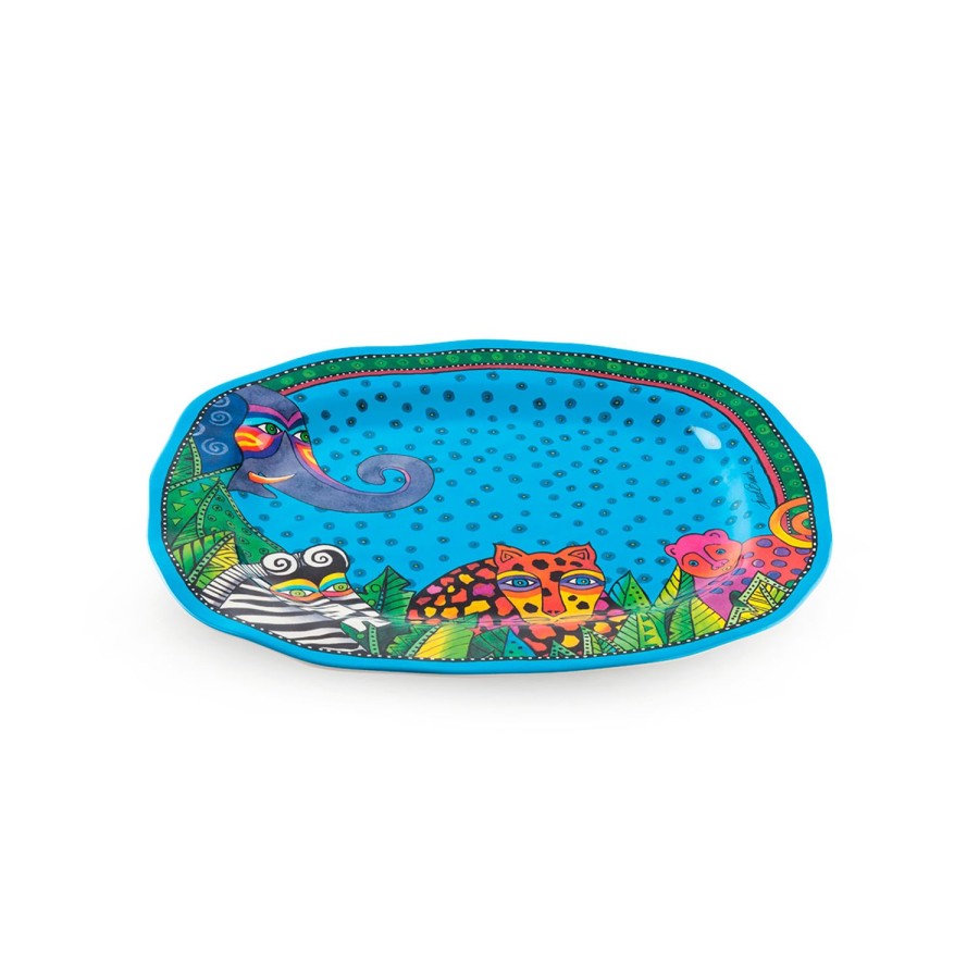 Home Furnishing Egan | Oval Tray Laurel Burch Jungle Azure Cm. 31X25