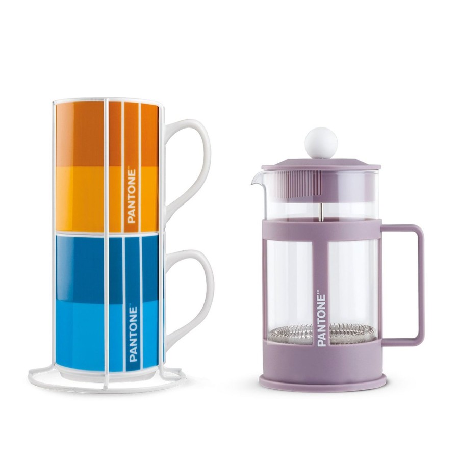 Breakfast Egan | 2 Pc. Stackable Mug With Metal Rack Plus Purple French Press 600 Ml