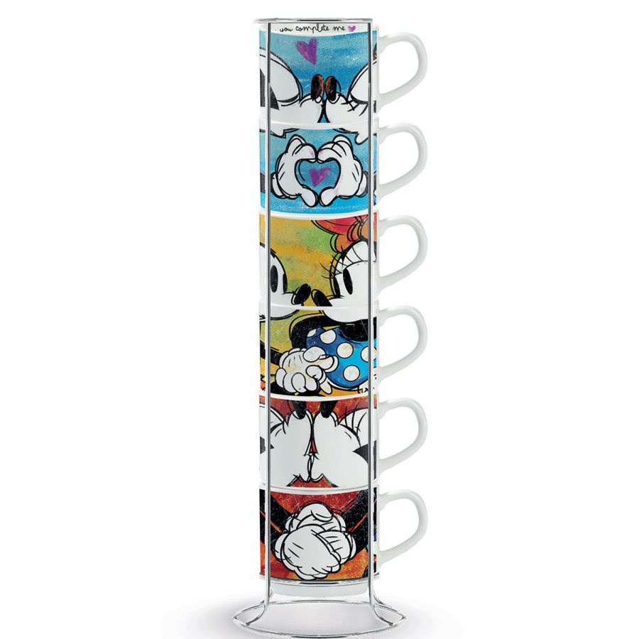 Breakfast Egan | Set 6 Stackable Espresso Cups Mickey Mouse + Metal Rack