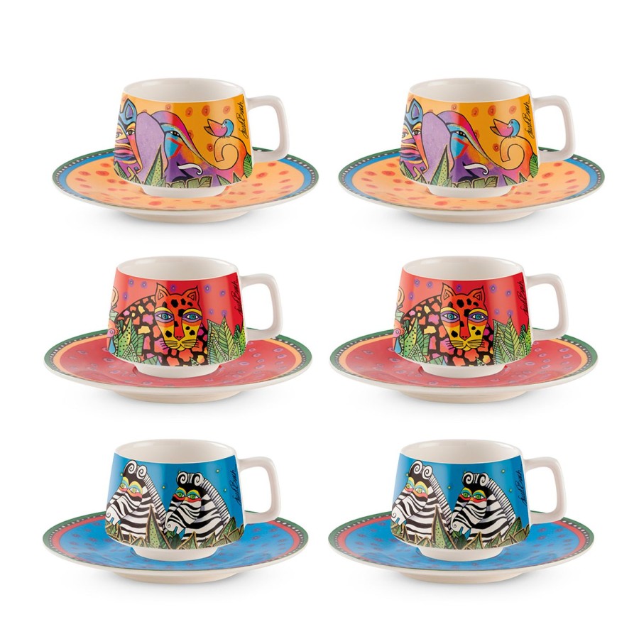 Breakfast Egan | Set 6 Coffee Cups With Saucers Laurel Burch Jungle