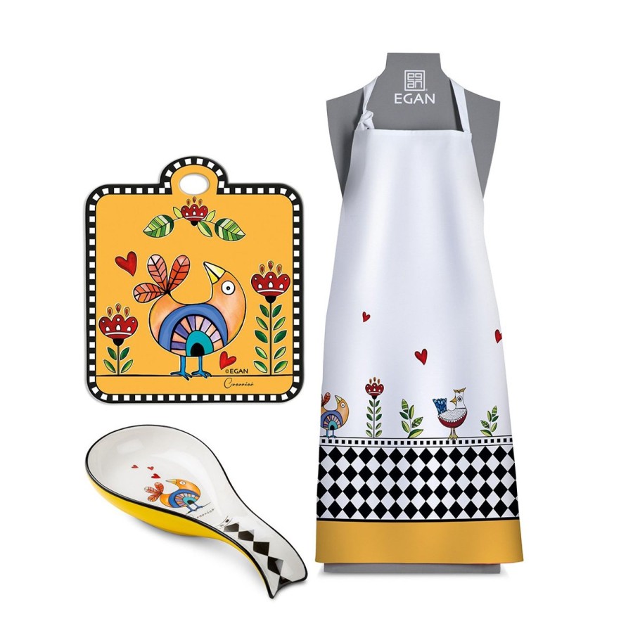 Gift Ideas Egan | Set Apron And Trivet And Ladle Rest Cocorico Yellow