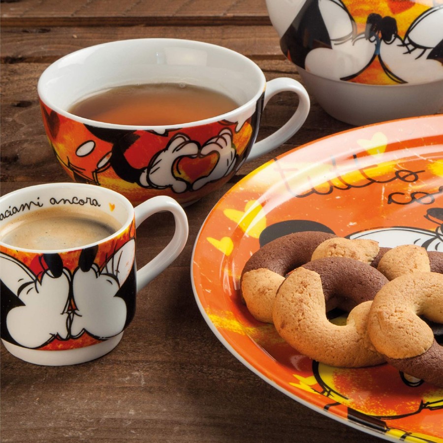 Breakfast Egan | Set 2 Stackable Espresso Cups Mickey Mouse Red With Saucers